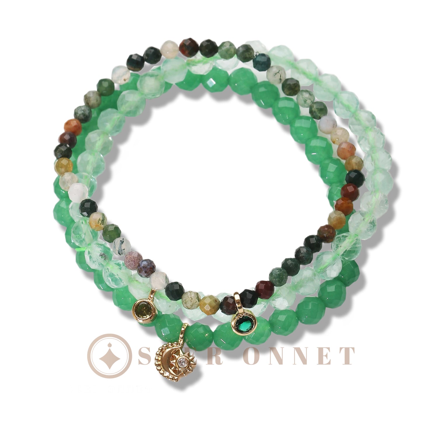Green Aventurine Bracelet
Multicolor Jade Bracelet
Chrysoprase bracelet top view